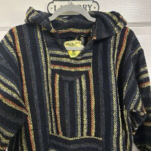 Iguana Jack Baja Poncho Striped Multi Color Hoodie Pullover Jacket - Size Large